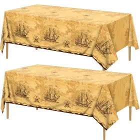 Dy1133 Durony 2 Pack Pirate Party Tablecloth Plastic 54 Inch X 108 Earthy Yellow