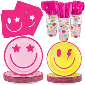 Dy1167 Durony 210 Pieces Preppy Smiley Face Party Tableware Set Paper Smile Plates Napkin