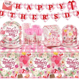 Dy1250 Durony 194 Pieces Happy Mothers Day Party Set Including Pink