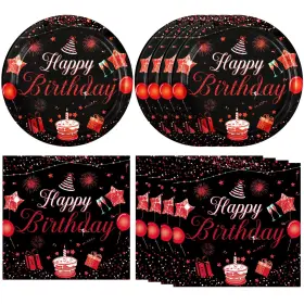 Durygen 711544667711 40 Pcs Happy Birthday Decorations For Men Women Red And Black Party