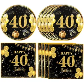 Durygen 711544667865 40 Pcs 40th Birthday Party Decorations Black And Gold Plates An