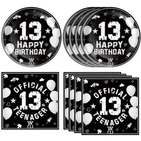 Durygen 767552895033 13th Birthday Party Supplies Black Themed Disposable Tableware Decoratio