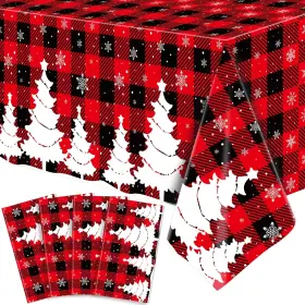 Hhs-4 Dvaorc 4 Pack Christmas Table Cloth Checkered Tablecloth Large Red&black