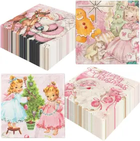 Dydamud 717025625261 Pink Christmas Napkins 40pcs Retro Santa Cocktail Angel Sister Ginger