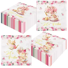 Dydamud 717025628651 Girls Tea Party Birthday Supplies40pcs Floral Let S Par Napkins Vintage