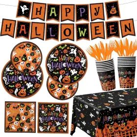 Dydamud 717181209336 Halloween Party Supplies - Disposable Tableware Kit With Paper Plates Napkins