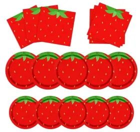 Dydamud 717203046710 Strawberry Party Tableware Set Red Plates Napkins Summer Fruit Par