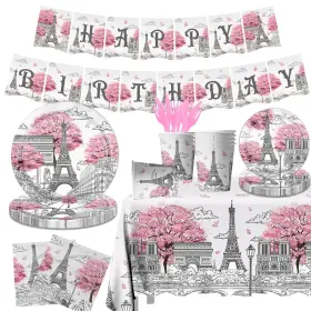 Dydamud 762704568889 Paris Themed Party Decorations - 142pcs Eiffel Tableware Set Include
