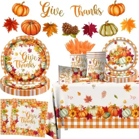 Dydamud 772093984498 Thanksgiving Party Supplies 142pcs Fall Theme Tableware Set Include Give Than