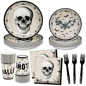 Lp2021-38 Dylives Halloween Party Supplies Kit Skull Bats Disposable Tableware Includes Dinner