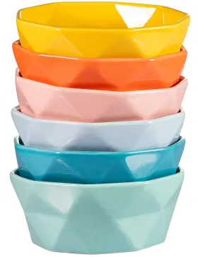 E-liu 795890028806 Porcelain Ramekins Dessert Bowls - 8 Ounce Ceramic Oven Safe Geometric Bowl F