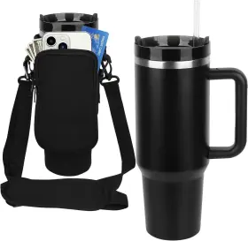 Tumblers-1 E-senior 40 Oz Tumbler With Handle And Carrier Bag Stainless Steel Cup Reusable Black