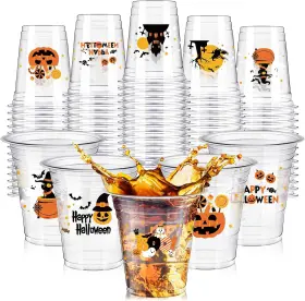 Mrk-eaasty-1606 Eaasty 100 Pack Halloween Plastic Party Cups Disposable 12 Oz Cle