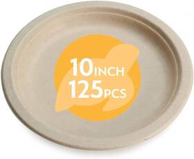 Earths Natural Alternative 445051371342 100% Compostable Disposable Paper Plates Bulk 10 Inch 125 Pack Bamboo Eco