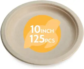 Earths Natural Alternative 445051371342 100% Compostable Disposable Paper Plates Bulk 10 Inch 125 Pack Bamboo Eco