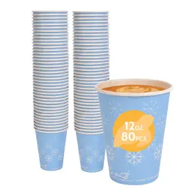 Eccup-c12pk80-wb Earths Natural Alternative 100% Compostable Disposable Coffee Cups 12oz 80 Pack Winter Blue Paper