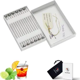 Easekinder 631473850924 Cocktail Picks In Gift Box Upgrade Stainless Steel Martini Olive Skewers Reusabl