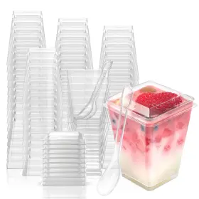 Easercy 735626377327 100 Pack 5 Oz Plastic Dessert Cups With Lids Yogurt Parfait/appetizer Cup Wit