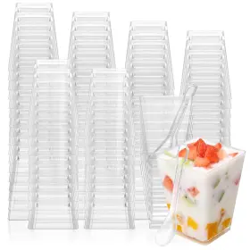 Easercy 753775977571 200 Pack 5 Oz Plastic Square Dessert Cups With Spoons Yogurt Parfait Appeti