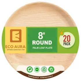 Eco Aura 679771014495 Round Compostable Natural Palm Leaf Plates Biodegradable Disposable Like Bamboo