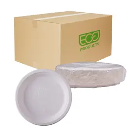 Eco Products 644632932171 Compostable Vanguard 10 Inch Paper Plates Case Of 500 Disposable White Molded F