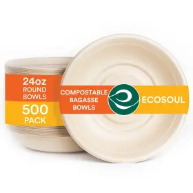 Eco Soul 810103150157 Ecosoul 100% Compostable 24 Oz Soup Bowls 500-pack Disposable Dinner