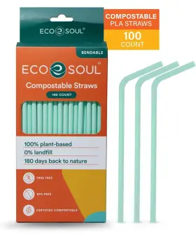 Eco Soul 810103151031 Ecofriendly Straws 100% Compostable 100 Count 8.25 Inch Biodegradable Sustainable