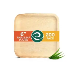 Eco Soul 810103151383 Compostable 6 Inch Small Palm Leaf Square Plates 200 Count Like Ba