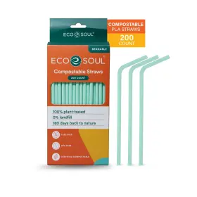 Eco Soul 810103151468 100% Compostable Straws 200 Count 8.25 Inch Eco-friendly Biodegradable Susta