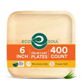 Eco Soul 810103152588 400 Count Square Palm Leaf Plates Of 6 Inch - Disposable Eco-friend