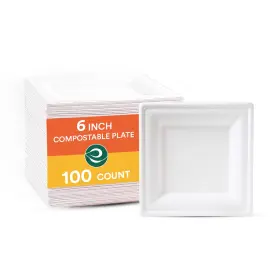 Eco Soul 810103153974 Compostable Paper Plates 6 Inch 100 Count Heavy Duty Disposable Dessert Pla