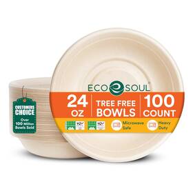 Eco Soul 810103154650 24 Oz Compostable Disposable Paper Bowls 100 Pack Food Safe Leak-free 100%
