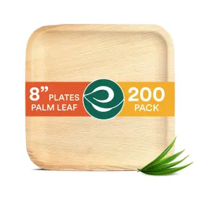 Eco Soul 850023080059 Compostable 8 Inch Palm Leaf Square Plates 200 Count Like Biodegra