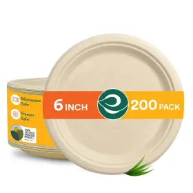 Eco Soul 850023080875 100% Compostable 6 Inch Small Paper Plates 200 2x100 Pc Disposable Party