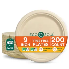 Cbp9ro200 Eco Soul Compostable 9 Inch 200-pack Biodegradable Round Plates 200