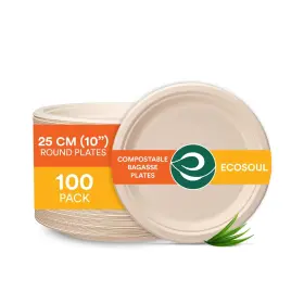 Hu-xi-176 Eco Soul 100% Compostable 10 Inch Paper Plates 100pack Disposable Party I Heavy