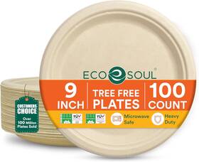Eco Soul Khlxl-b50 Compostable Paper Plates 9 Inch 100 Pack Heavy