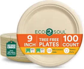 Khlxl-b50 Eco Soul Compostable Paper Plates 9 Inch 100 Pack Heavy
