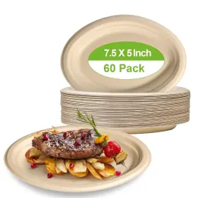 Ecoavance 604477673608 Small Paper Plates Oval 7 Inch 60 Pack 100% Recycled N