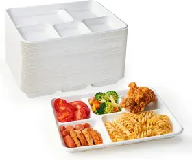 Ecolipak 711181557091 100% Compostable 5 Compartment Plates 125 Pack Disposable Paper