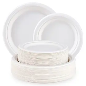 Ecolipak 748250885366 120 Pack Compostable Paper Plates 9 Inch And 7 Heavy Duty Disposable