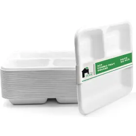 Econohome 810088310904 50 Pack Disposable Plates With 3 Compartments Ecoconscious Bagasse Sugarcane Dis