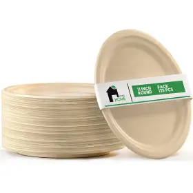 Econohome 810088310928 11 Inch Compostable Paper Plates 125pack Ecoconscious Disposable Made O