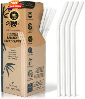 Ecopreps 199284763456 Flexible Biodegradable 120pc Bendy Bamboo/pla 120 Straws White