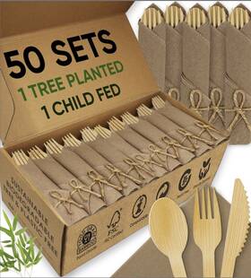 Ecopreps 199874308326 Premium Pre Rolled Brown Paper Napkin And Cutlery Set 50 Pack 200 Pcs 100%