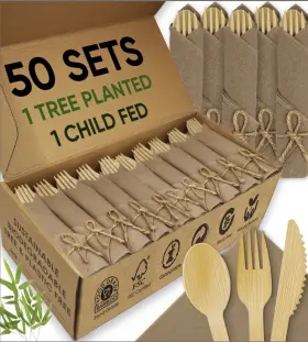 Ecopreps 199874308326 Premium Pre Rolled Brown Paper Napkin And Cutlery Set 50 Pack 200 Pcs 100%