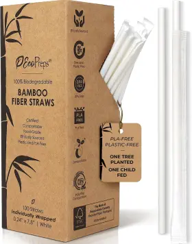 Ecopreps 313114147173 Biodegradable Bamboo Fiber Compostable Drinking Straws - Plastic-free 100ct