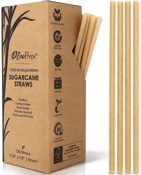 Ecopreps 769947313702 Biodegradable Sugarcane Straws 150 Count 100% Compostable Plastic-free &