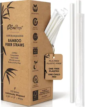 Ecopreps 769947313818 Biodegradable Bamboo Fiber Straws Compostable Individually Wrapped 1