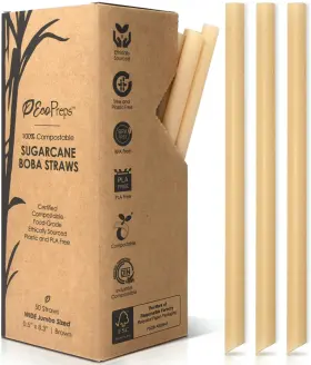 Ecopreps 769947313887 Biodegradable 50pc 8.25-inch Extra-wide Sugarcane Straws Brown